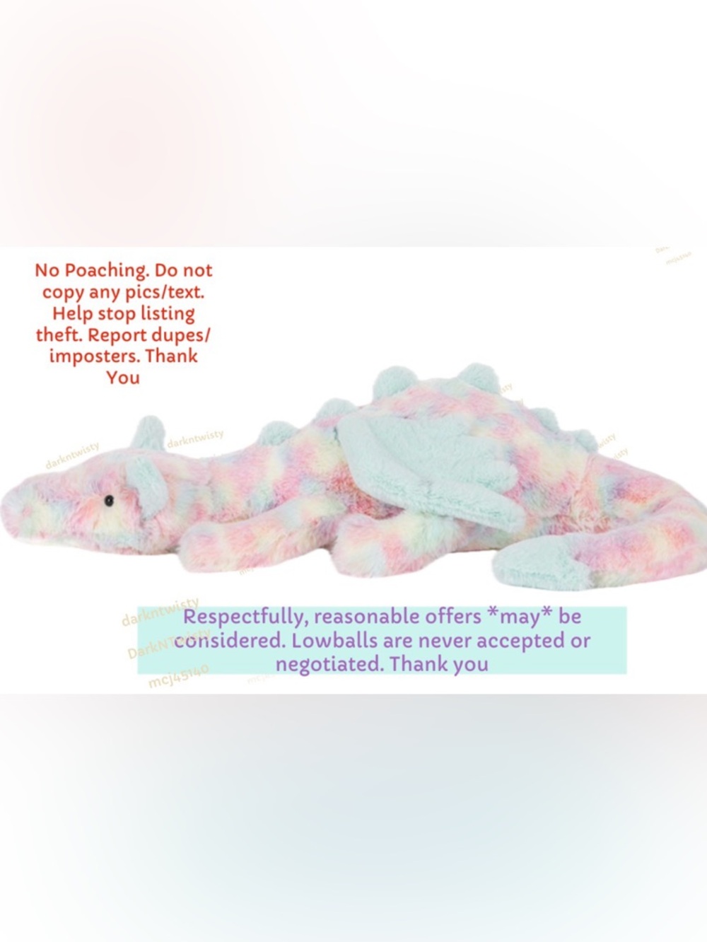 BNWT JellyCat HUGE Lazulia  Dragon MUCH BRIGHTER IRL RETIRED SIZE! AUTH RECEIPT - Picture 5 of 16